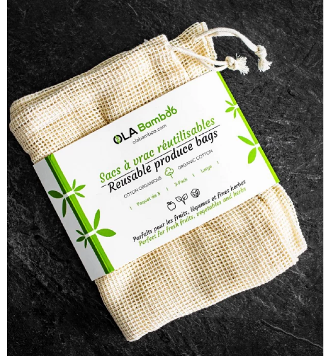 Set of 3 reusable produce bags Ola Bamboo