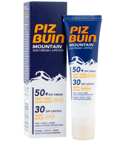 Mountain Suncream SPF 50+ and Lipstick SPF 30, 20 ml, Piz Buin 