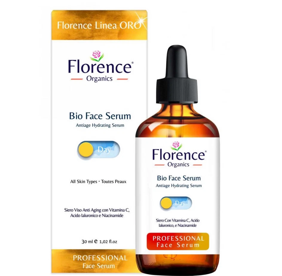 2 PACK Organic Day and Night Vitamin C & Hyaluronic Acid Serum for Face, Neck and Eye contour 30 ml. Florence Organics